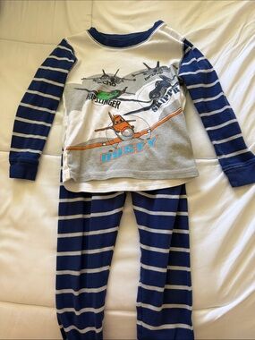 Disney Cars/ Planes Kids Striped Blue and Gray Pajama Set